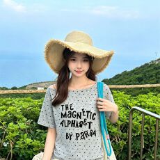 批发不退换韩系波点斜肩短袖t恤女夏季宽松慵懒风小众露肩上衣潮