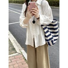 批发春季通勤风白色提花<b class='q'>长袖</b><b class='q'>衬衫</b>女宽松高级感防晒<b class='q'>衬衣</b>纯色上衣