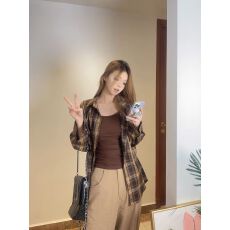 批发复古美拉德!!显白衬衫原宿BF格子衬衫外套女秋长袖t恤女衬衣
