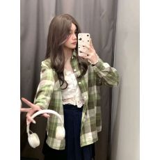 批发日系绿色格纹<b class='q'>衬衫</b>外穿女2026新款港味chic宽松休闲情侣款<b class='q'>衬衣</b>