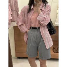 批发原版面料 新款条纹长袖防晒衬衫女秋季慵懒风开衫外套上衣