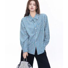 批发原版面料黄色格子<b class='q'>衬衫</b>上衣女2026新款夏季薄款慵懒风休闲宽松