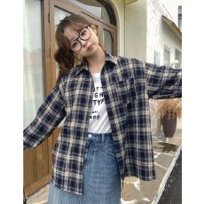 批发格子衬衫外套女2026春<b class='q'>秋</b>款宽松慵懒情侣款休闲长袖衬衣外搭ins潮