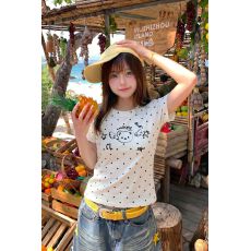 批发不退换美式字母波点短袖<b class='q'>T</b><b class='q'>恤</b>女修身显瘦夏季甜美短款圆领上衣