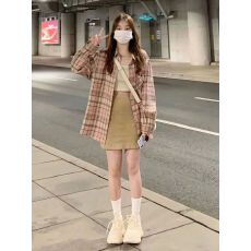 批发2026新款春秋粉色美式复古防晒<b class='q'>格子</b><b class='q'>衬衫女</b>秋韩系宽松款遮显瘦开衫