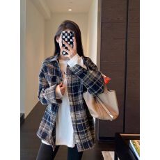 批发美式复古慵懒黑色磨毛格子<b class='q'>衬衫</b>外套女秋冬款宽松百搭中长款<b class='q'>衬衣</b>