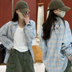 批发蓝色格子衬衫女2026早春外搭设计感小众时尚外穿衬衣夏季外套