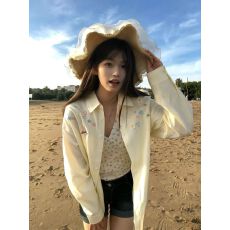 批发原版面料刺绣条纹衬衫女叠穿遮肉宽松百搭衬衣外搭防晒开衫ins潮