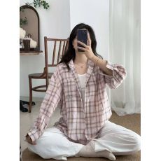 批发韩系chic纯棉<b class='q'>格子衬衫</b>女叠穿春秋款遮肉显瘦长袖衬衣外搭上衣ins