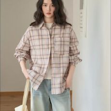批发韩系chic纯棉<b class='q'>格子衬衫</b>女叠穿春秋款遮肉显瘦长袖衬衣外搭上衣ins