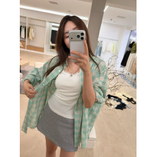 批发春季上衣嫩绿色格子衬衫女宽松百搭显瘦小个子长袖衬衣外穿开衫潮