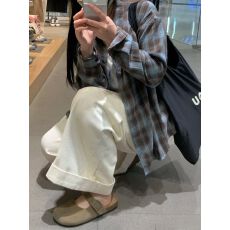 批发日系复古格子<b class='q'>长袖</b><b class='q'>衬衫</b>女春夏宽松慵懒风设计感休闲<b class='q'>衬衣</b>外套