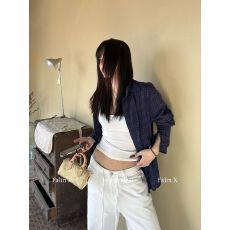 批发日系气质复古深蓝色纯棉<b class='q'>格子</b><b class='q'>衬衫</b>女早秋2026新款冷淡系高级感上衣