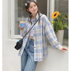 批发毛呢580克磨毛春季森系清新<b class='q'>格子衬衫</b>女外搭宽松慵懒风上衣