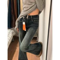 批发春<b class='q'>夏</b>新款美式辣妹蓝灰微喇大码牛仔裤女修身显瘦不贴腿马蹄裤子