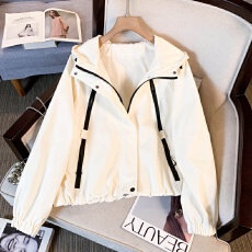 批发韩系藏青蓝色连帽冲锋<b class='q'>外套</b>女2026春秋新款上衣<b class='q'>棒球</b>服夹克