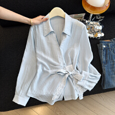 实拍 2026春季新款韩版修身洋气设计感小众收腰长袖衬衫女