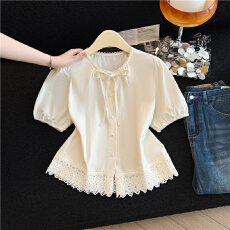 批发甜美木耳边<b class='q'>蝴蝶结</b>位袖衫女春装2026新款洋减龄宽松设计感上衣