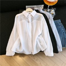 批发蝴蝶绑带开叉防晒<b class='q'>衬衫</b>女夏季2026新款薄款宽松外搭<b class='q'>长袖</b>开衫外套