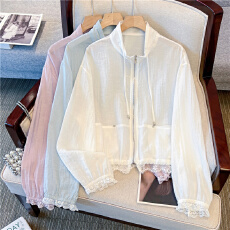 批发实拍女士衬衫领防晒衣夏季宽松无帽防晒服女百搭透气空调衫夏