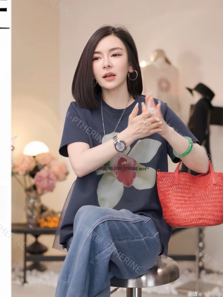 봄 여름 백합 꽃 디자인 루즈핏 다용도 알파벳 맨위