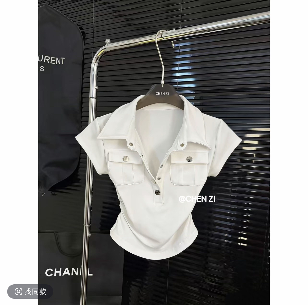수여 됨 작은 셔츠 새로운 POLO 칼라 주머니 반팔 셔츠 핫걸 폴로 칼라 허리 수축 반팔 티셔츠 맨위