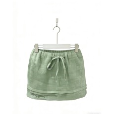 批发蘑糯米100亚麻黄绿色刺绣短裙子-000-933