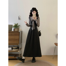 批发实拍大码时尚套装蝴蝶结系带长袖T恤女<b class='q'>秋</b>冬叠穿吊带连衣裙两件套