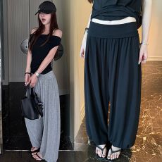 现孕妇呼吸裤瑜伽面膜翻边设计软绵女夏季新款百搭垂垂灯笼针织裤