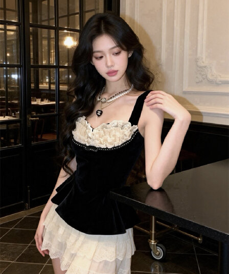 실사 순수한 욕망 검정색 패치워크 레이스 슬립 코르셋 허리 수축 슬림해 보이는 인사이드 잡아라. 의류