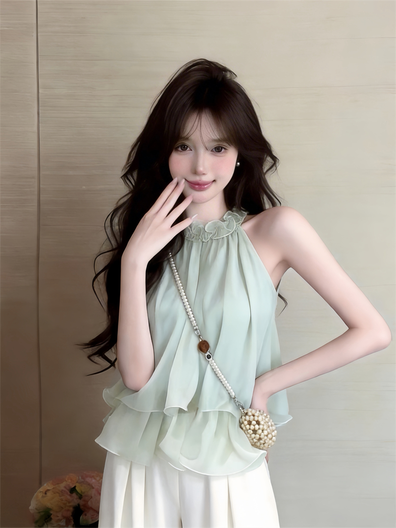 실사 순수한 욕망 몸매 가꾸기 슬림해 보이는 행침 목 캐미솔 디자인 센스 외출용 핫걸 오프숄더 민소매 맨위