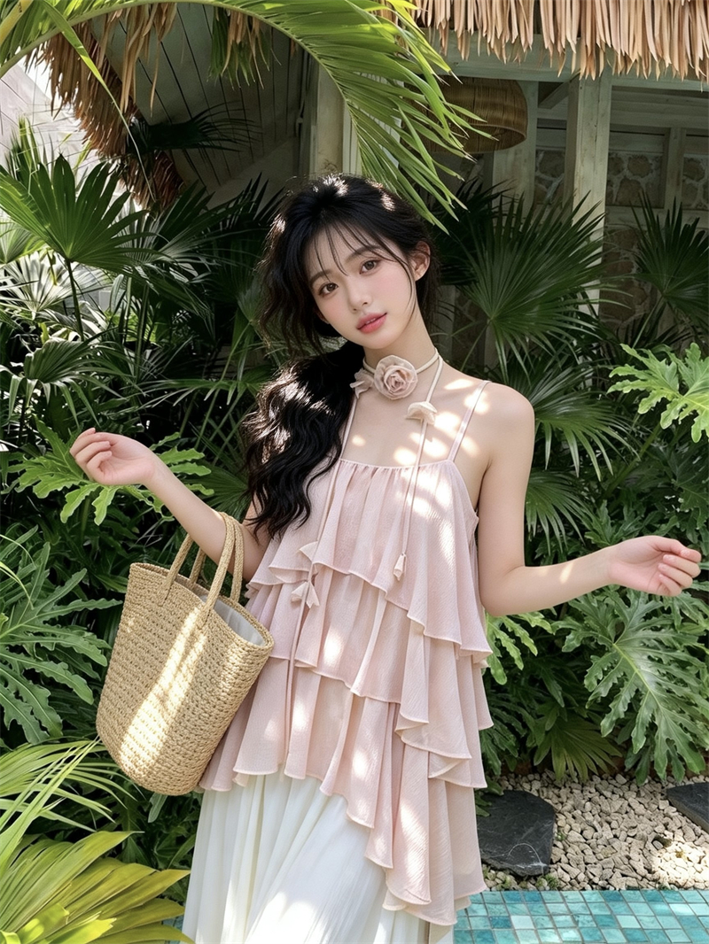 실사 프랑스식 품격 불규칙 다중 레이어 프릴 캐미솔 도루 가을 센스 주름 연령 감소 맨위