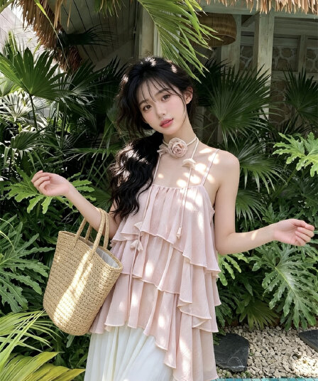실사 프랑스식 품격 불규칙 다중 레이어 프릴 캐미솔 도루 가을 센스 주름 연령 감소 맨위