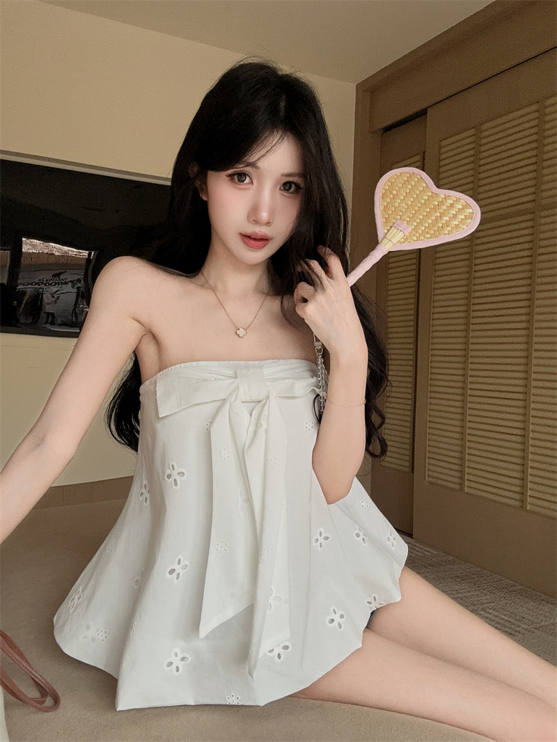 실사 순수한 욕망 튜브탑 민소매 맨위 자수 홀로우 아웃 꽃밭 Chic 조끼