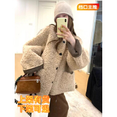 批发慵懒风环保羊羔毛外套女秋冬季短款宽松加厚皮毛一体休闲减龄上衣