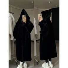批发韩<b class='q'>秋</b>冬连帽加厚女巫长款仿水貂毛绒大衣皮毛一体仿皮草环保外套女