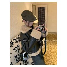 批发黑色机车风羊羔毛绒皮衣外套女冬季新款皮毛一体加绒加厚夹克上衣