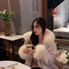 批发环保冬季新款兔毛皮草外套<b class='q'>狐狸毛</b>领连帽中长款毛绒貂皮大衣