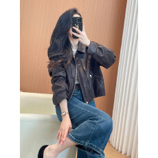 批发咖色复古<b class='q'>皮衣</b>女款2026新款今年流行爆款短款小个子气质小众机车服