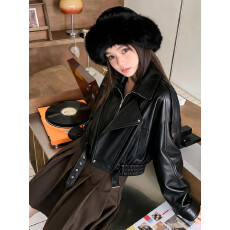 批发2026时尚皮外套女装澳洲进口小羊皮短款机车宽松廓形显瘦真皮夹克