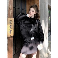 批发咖色立领<b class='q'>皮衣</b>外套女秋季新款设计感小众时尚百搭机车风皮夹克
