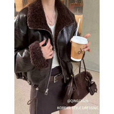 批发欧洲站高级感皮毛一体皮衣外套女<b class='q'>冬</b>季新款加厚显瘦夹克上衣潮