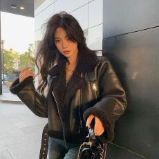 批发冬新款韩版毛领皮衣外套显瘦百搭皮毛一体外套女加厚小个子
