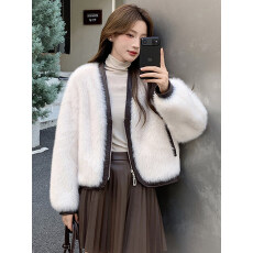 批发小香风皮毛一体仿貂毛外套女<b class='q'>冬</b>新款时尚爆款洋气短款拉链皮草