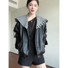 批发海军领皮衣外套<b class='q'>春</b>秋新款韩系慵懒百搭减龄显瘦设计感小个子上衣潮