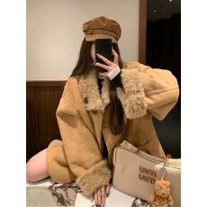 批发两穿皮毛一体羊羔毛机车服秋冬宽松加厚麂皮毛毛皮草外套