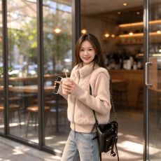 批发小个子冬季女新款<b class='q'>短款</b>厚拼接毛茸茸上衣女装好看毛毛外套