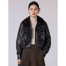 批发高端头层真皮鹅绒羽绒服皮衣短款女宽松休闲绵羊皮皮草大衣