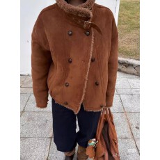 批发冬新款韩版宽松显瘦皮毛一体外套女加厚保暖机车服上衣