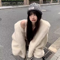 批发Cuitcuit 白色仿貂绒连帽环保<b class='q'>皮草</b>皮毛一体年轻毛毛<b class='q'>外套</b>加厚大衣